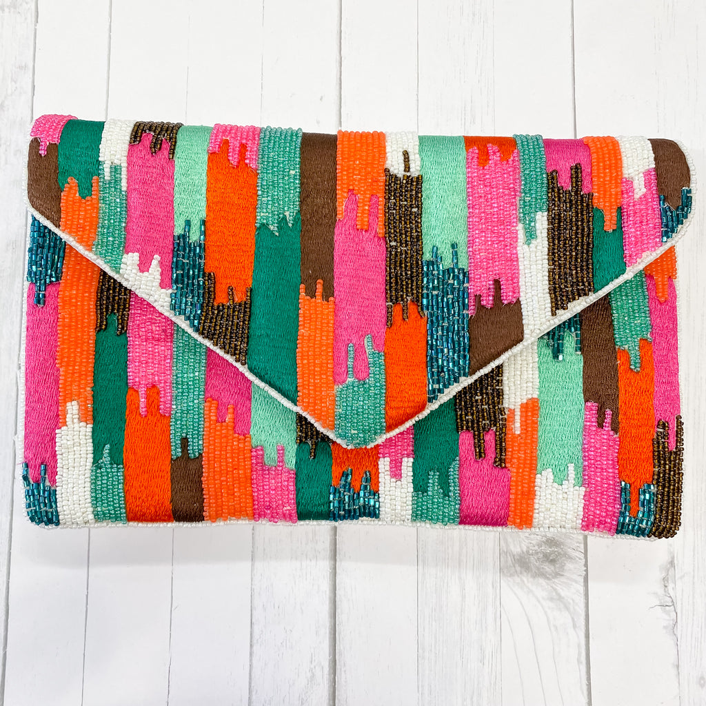 Pink, Green and Orange Striped Beaded Bag - Lyla's: Clothing, Decor & More - Plano Boutique