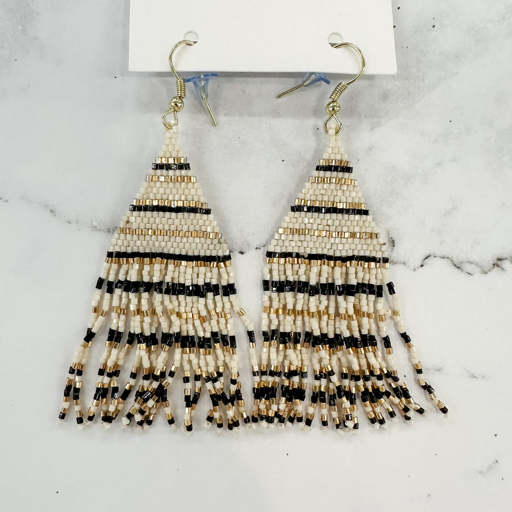 Ivory Black Gold Luxe Fringe Earrings by Ink & Alloy - Lyla's: Clothing, Decor & More - Plano Boutique