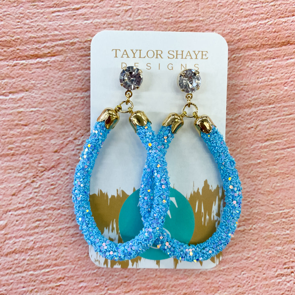 Aqua Glitter Teardrops by Taylor Shaye - Lyla's: Clothing, Decor & More - Plano Boutique