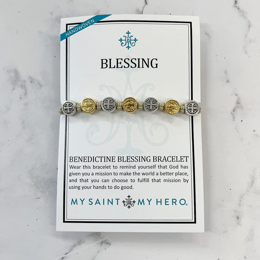 Benedictine Blessing Bracelet - Mixed Medals and Tan by My Saint My Hero - Lyla's: Clothing, Decor & More - Plano Boutique