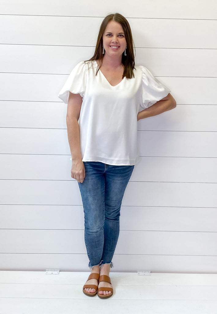 All the Vibes White Puff Sleeve Top - Lyla's: Clothing, Decor & More - Plano Boutique