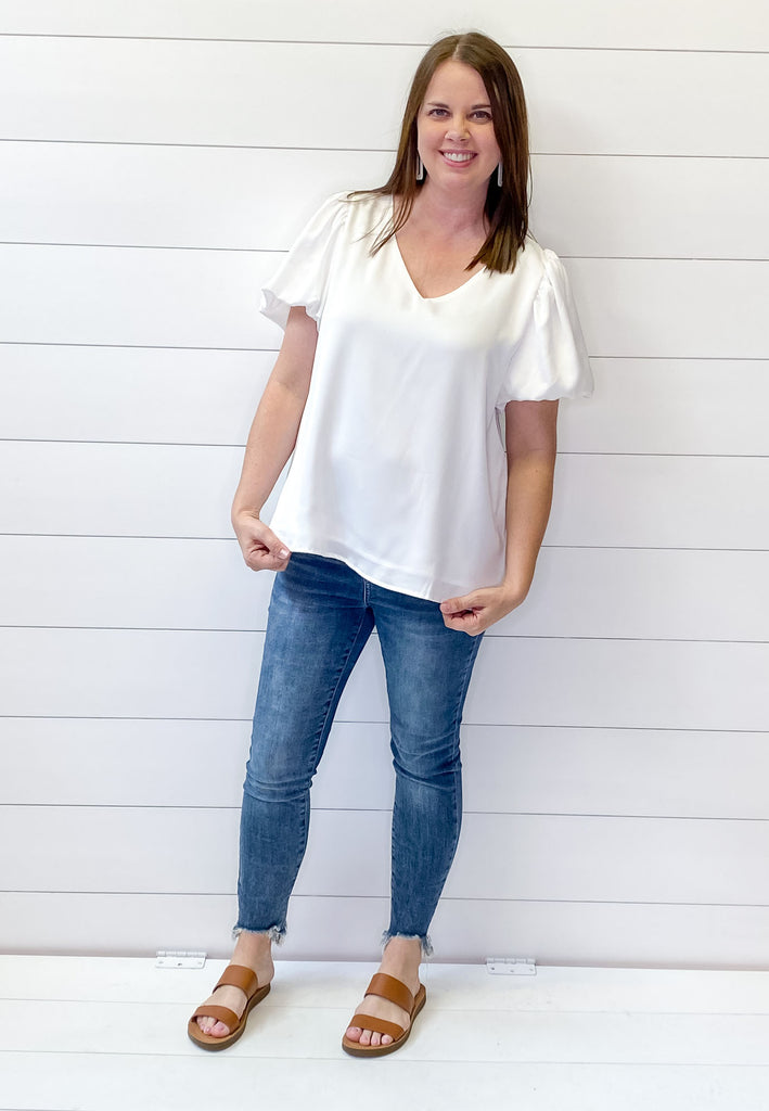 All the Vibes White Puff Sleeve Top - Lyla's: Clothing, Decor & More - Plano Boutique