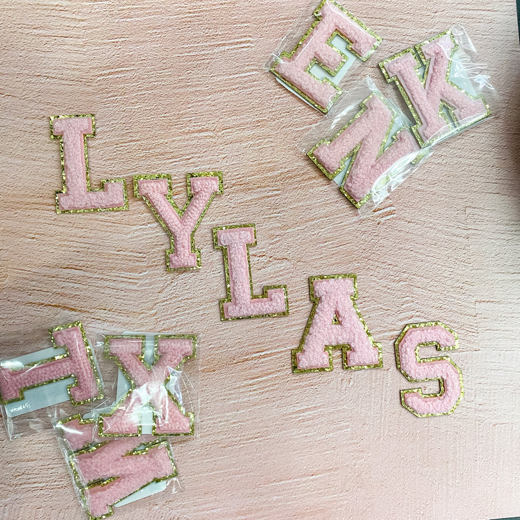 Pink Varsity Letter Chenille Patches - Lyla's: Clothing, Decor & More - Plano Boutique