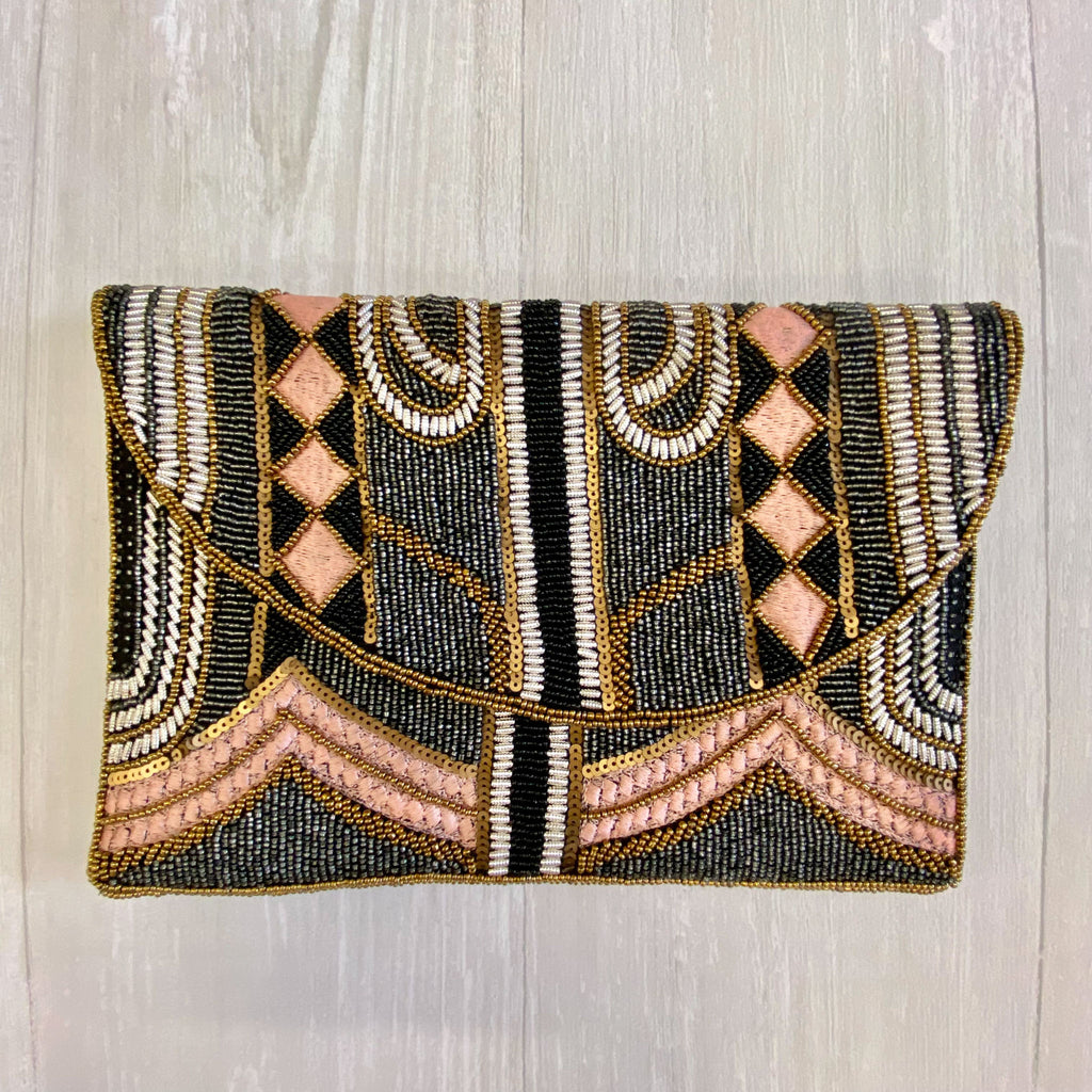 Pale Pink and Grey Beaded Crossbody - Lyla's: Clothing, Decor & More - Plano Boutique