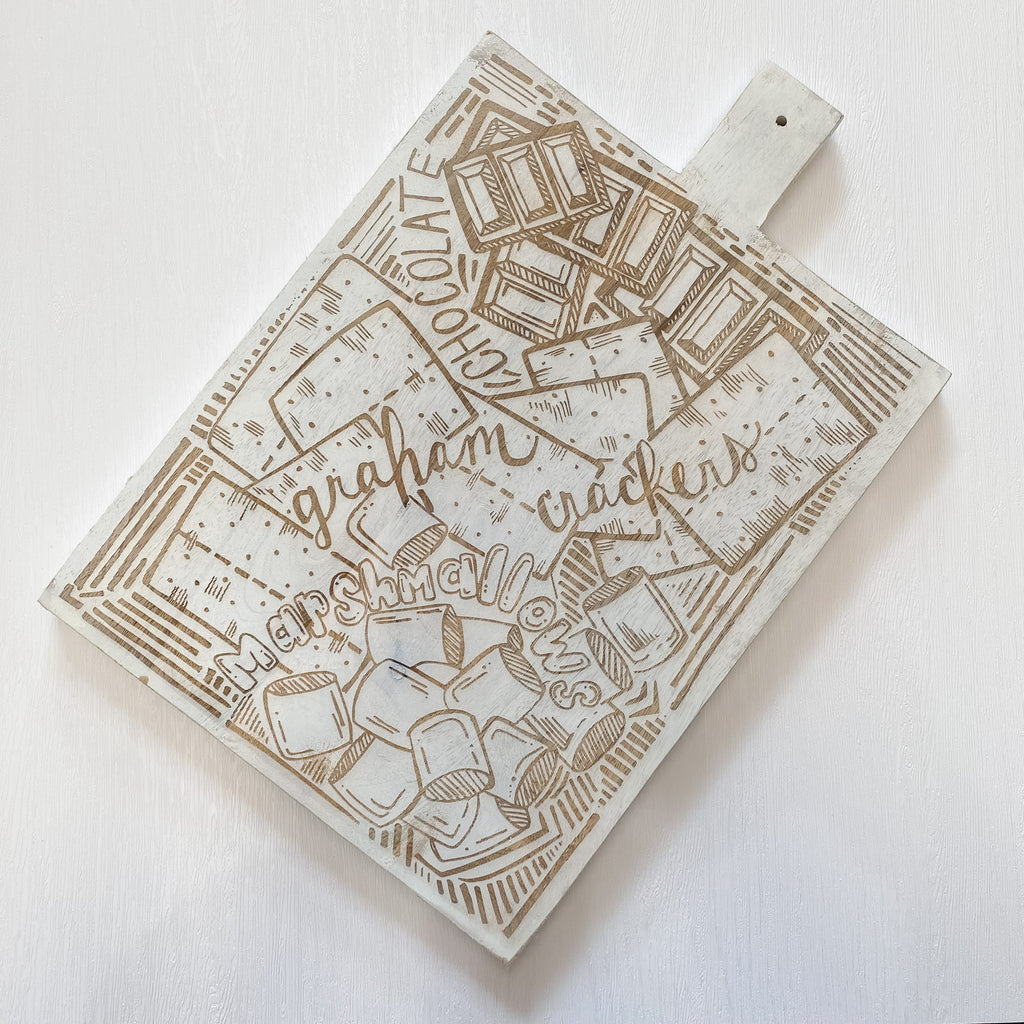 S'mores Charcuterie Serving Board with Illustrations - Lyla's: Clothing, Decor & More - Plano Boutique