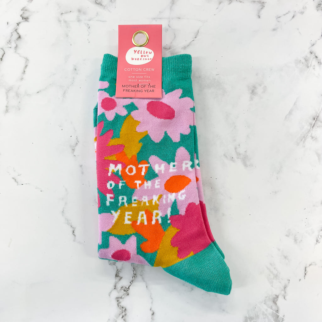 Mother Of the Freaking Year! Crew Socks - Women's by Yellow Owl Workshop - Lyla's: Clothing, Decor & More - Plano Boutique