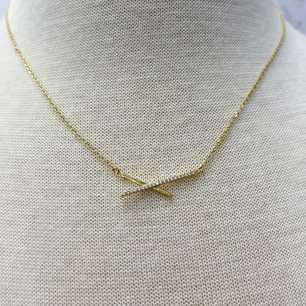 Delicate Pave Criss Cross Necklace - Lyla's: Clothing, Decor & More - Plano Boutique