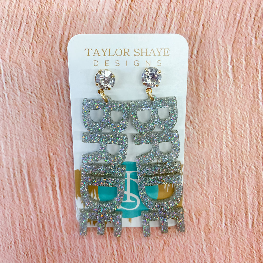 Bride Silver Glitter Earrings by Taylor Shaye - Lyla's: Clothing, Decor & More - Plano Boutique
