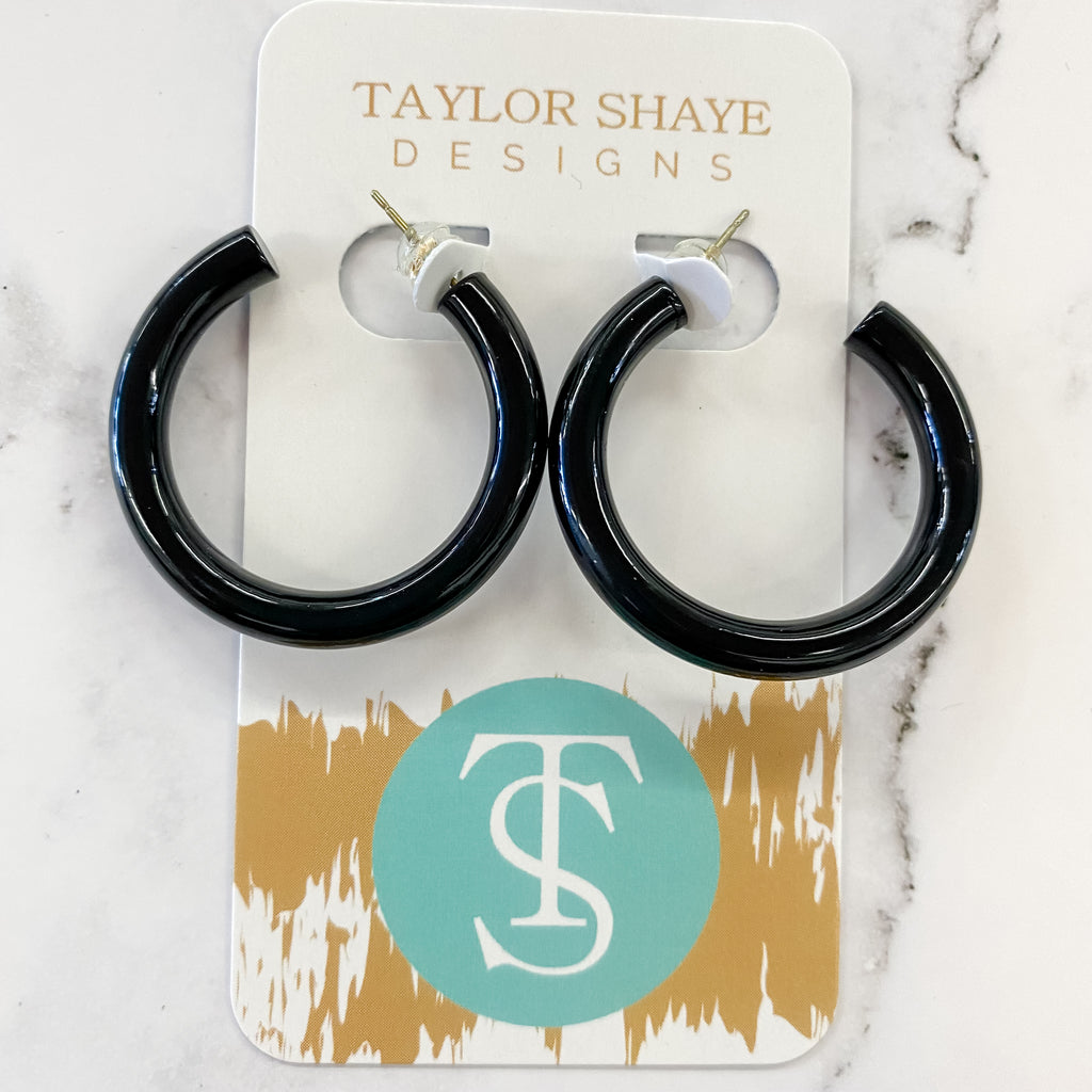Black Enamel Hoop Earrings by Taylor Shaye - Lyla's: Clothing, Decor & More - Plano Boutique