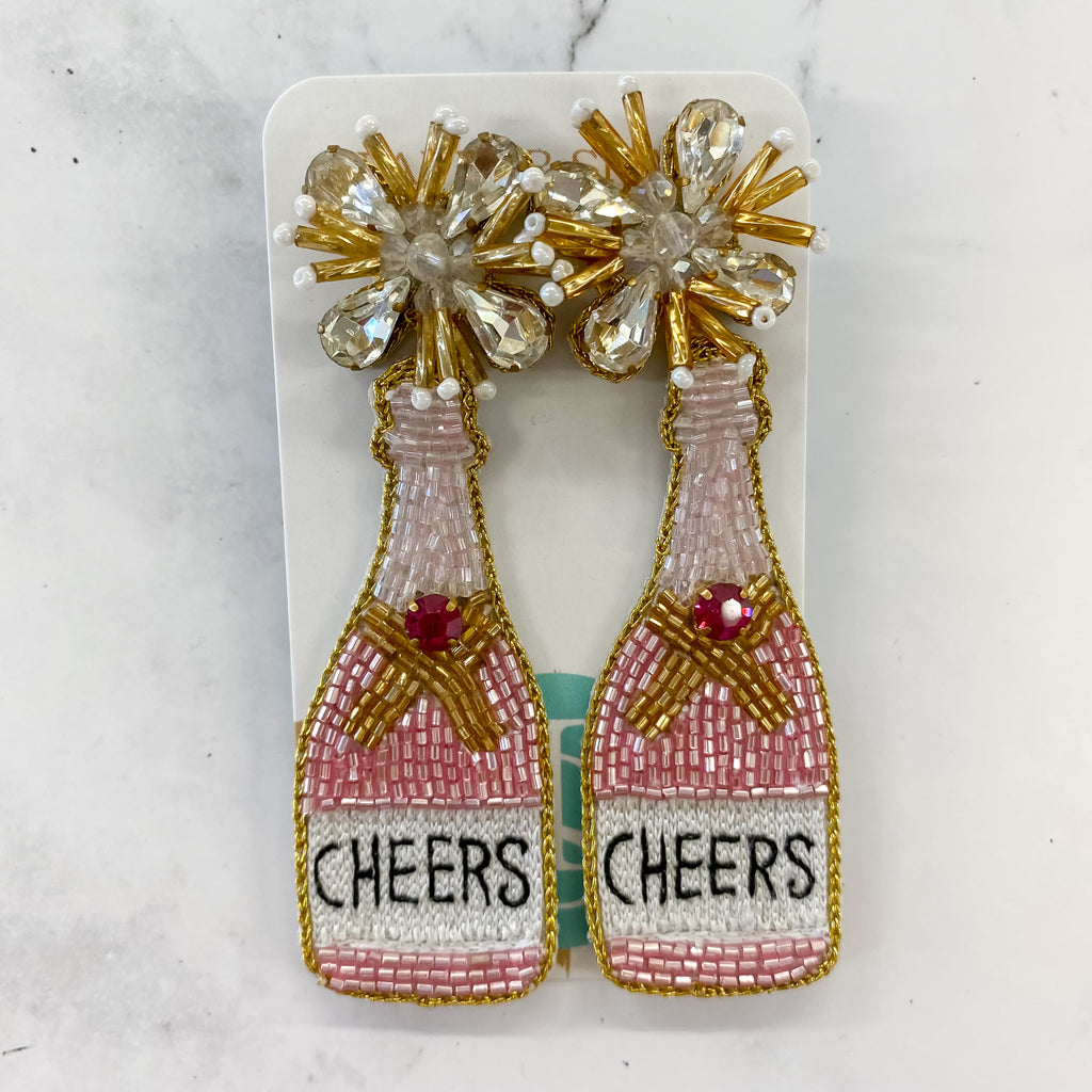 Cheers Bottle Pink Earrings by Taylor Shaye - Lyla's: Clothing, Decor & More - Plano Boutique