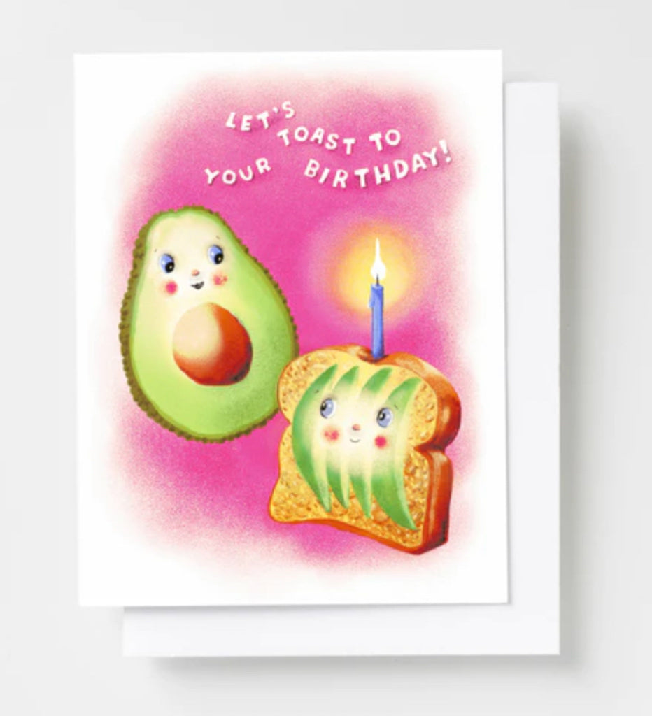 Let's Toast to Your Birthday Avocado - Risograph Card by Yellow Owl Workshop - Lyla's: Clothing, Decor & More - Plano Boutique