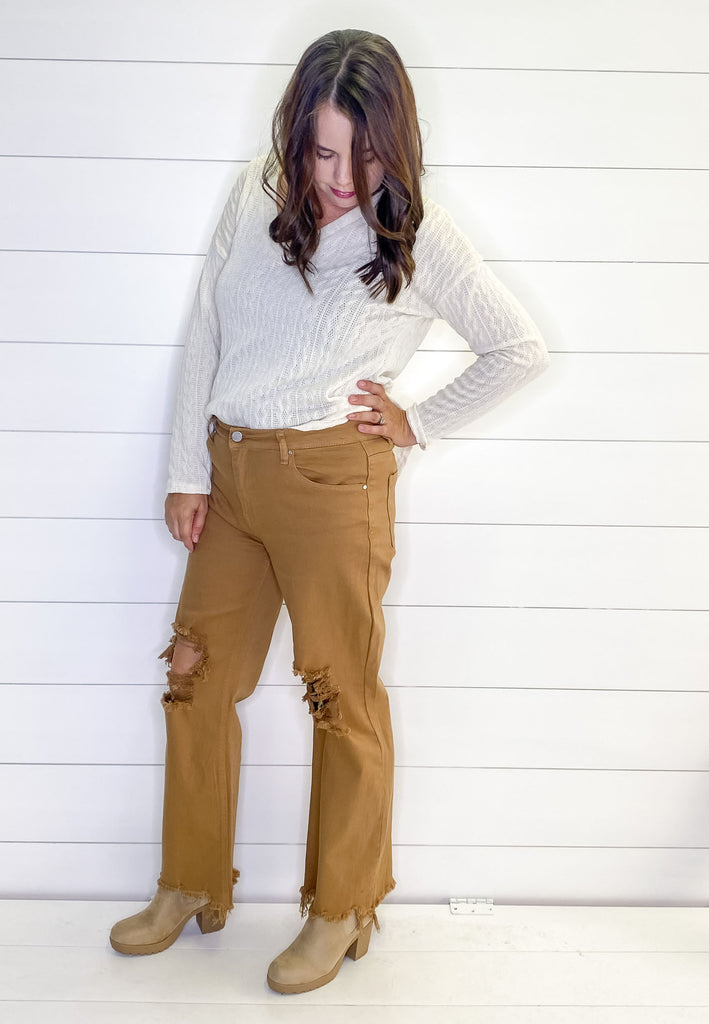 Mocha High Rise Straight Denim by Risen - Lyla's: Clothing, Decor & More - Plano Boutique