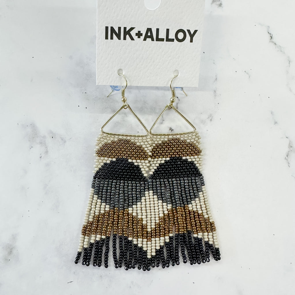 Gold, Ivory, Black, Grey Half Circles on Triangle Earring by Ink & Alloy - Lyla's: Clothing, Decor & More - Plano Boutique