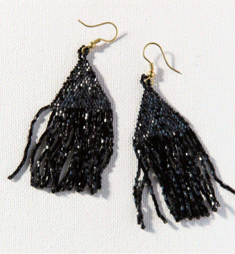 Black Luxe Petite Fringe Earrings by Ink & Alloy - Lyla's: Clothing, Decor & More - Plano Boutique