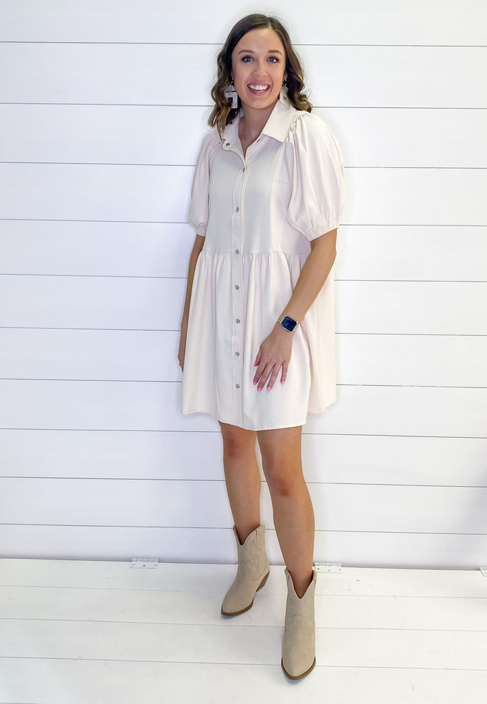 You Are the One Button Front Cream Dress - Lyla's: Clothing, Decor & More - Plano Boutique