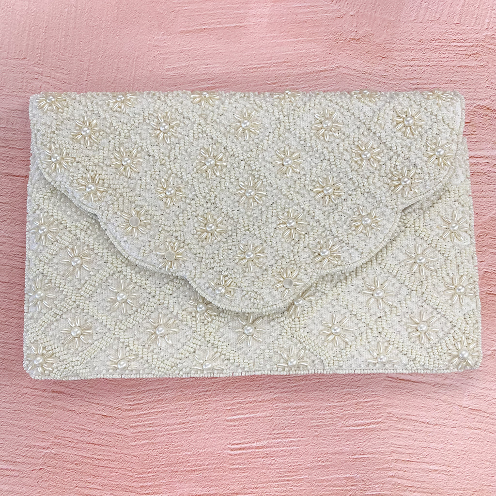 White Pearl Beaded Bag - Lyla's: Clothing, Decor & More - Plano Boutique