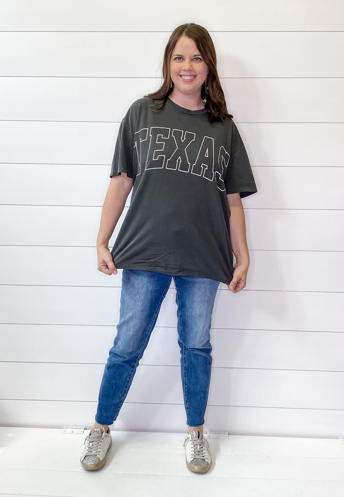 TEXAS Oversized Graphic Charcoal Top - Lyla's: Clothing, Decor & More - Plano Boutique
