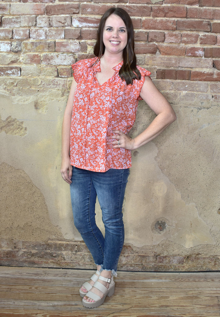 Red Love Floral Print Pleat Top - Lyla's: Clothing, Decor & More - Plano Boutique
