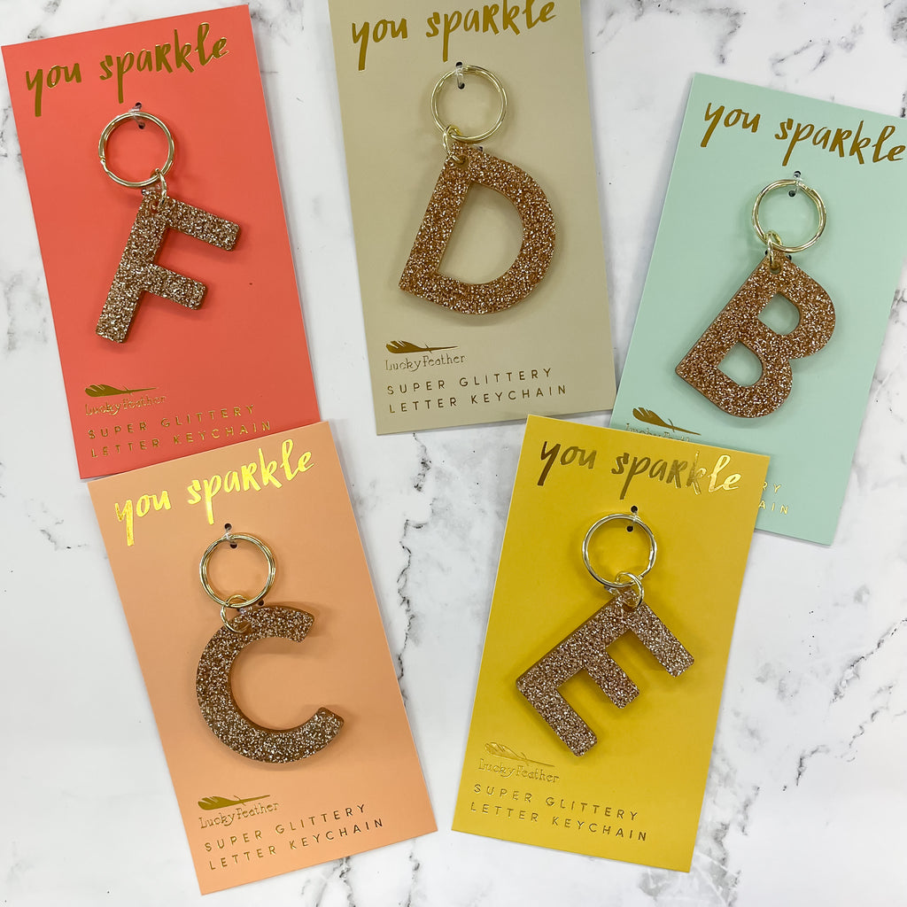 Glitter Gold Initial Keychains - Lyla's: Clothing, Decor & More - Plano Boutique