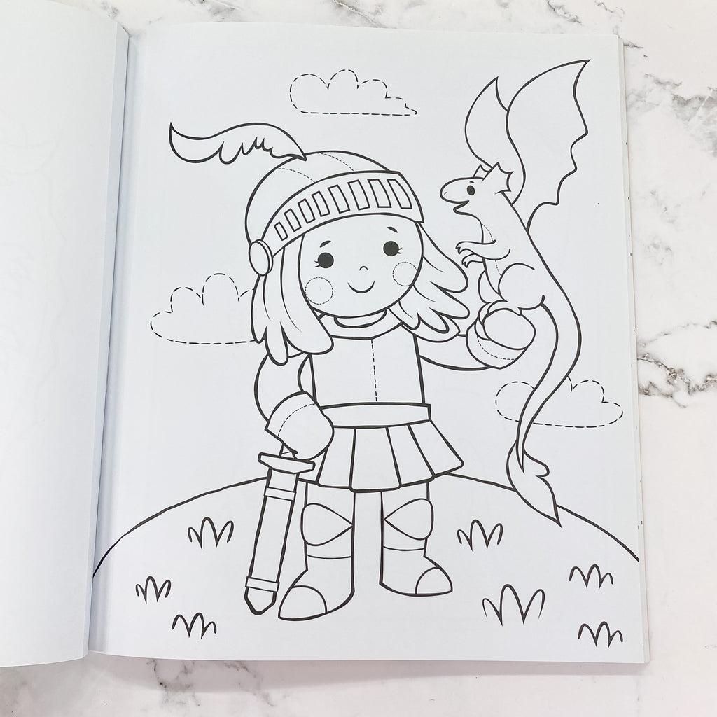 Knights and Dragons Color-in' Book by OOLY - Lyla's: Clothing, Decor & More - Plano Boutique