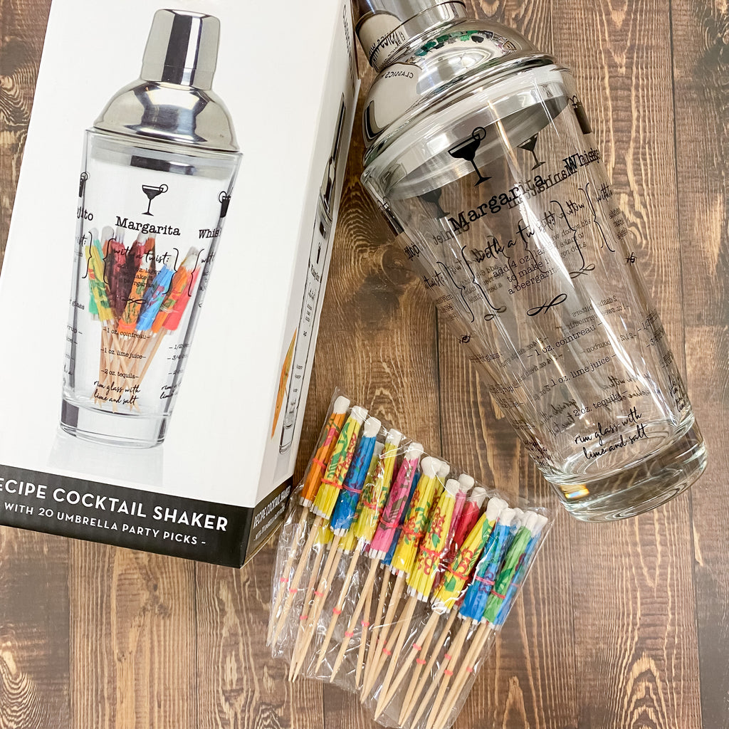 Mix Master Cocktail Shaker with 5 Drink Recipes: Mojito, Gimlet, Margarita, Whiskey Sour, Manhattan in Gift Box - Lyla's: Clothing, Decor & More - Plano Boutique
