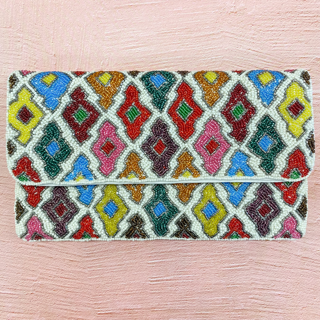 Multi Color Diamond Print Beaded Crossbody - Lyla's: Clothing, Decor & More - Plano Boutique