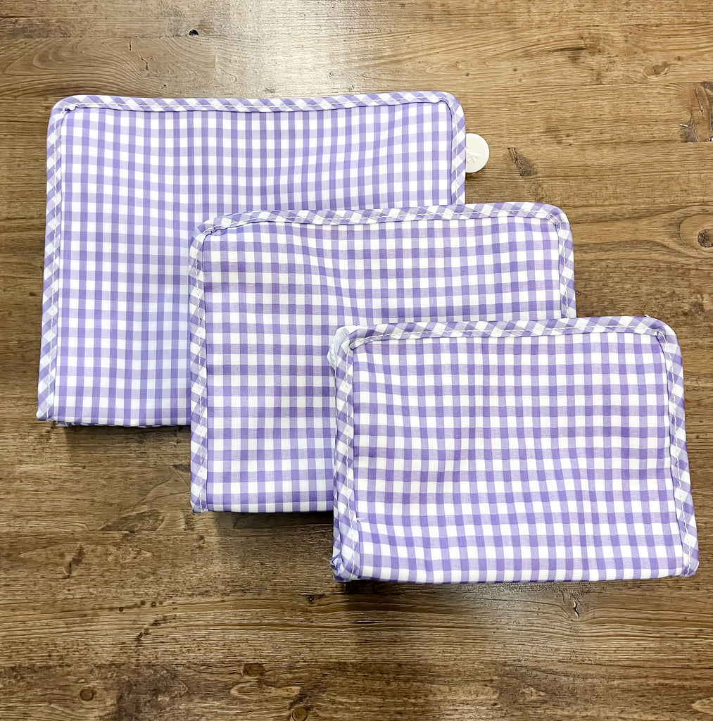 Lavender Gingham Roadie Bag by TRVL design - Lyla's: Clothing, Decor & More - Plano Boutique