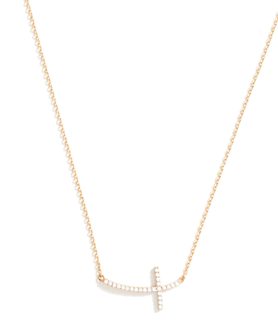 Sideways Pave Cross Necklace Gold - Lyla's: Clothing, Decor & More - Plano Boutique