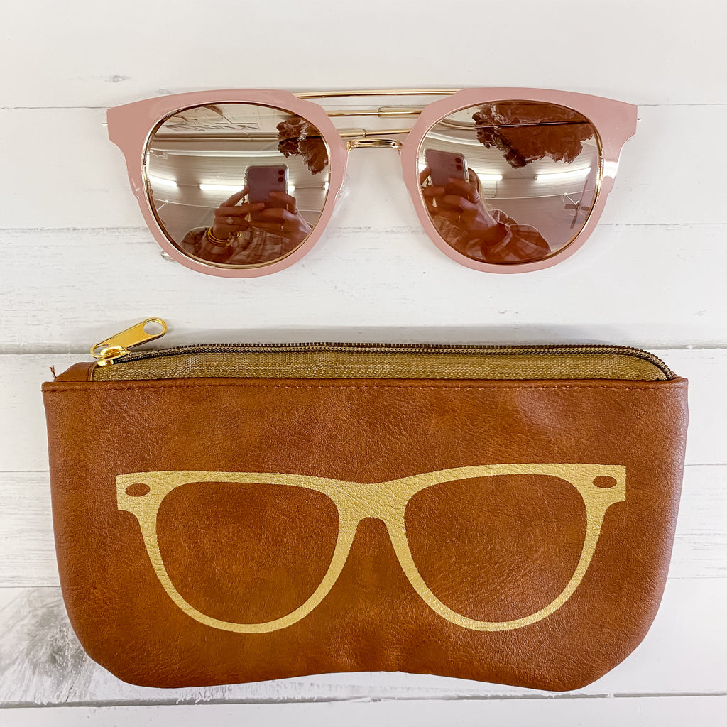 Rose All Day Rose Gold Sunglasses with Mirrored Lens in Vegan Leather Icon Pouch - Lyla's: Clothing, Decor & More - Plano Boutique