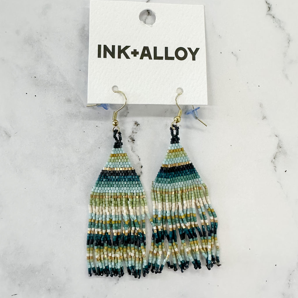 Blue Navy Mint Fringe Luxe Stripe Earrings by Ink & Alloy - Lyla's: Clothing, Decor & More - Plano Boutique