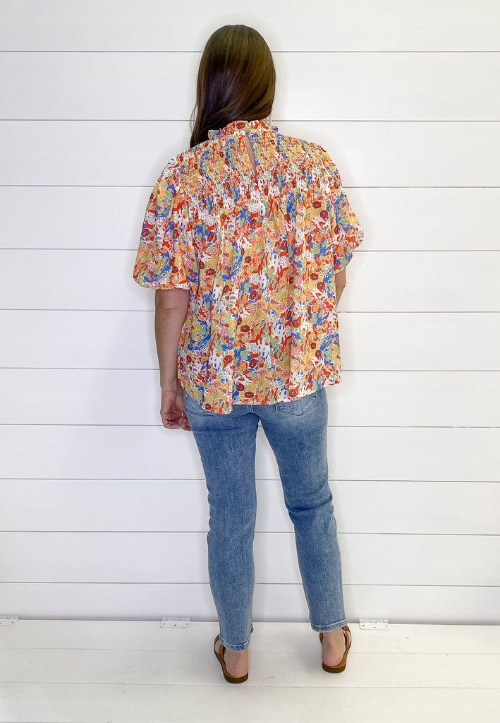 Head in the Clouds Floral Print Blue/Gold Top - Lyla's: Clothing, Decor & More - Plano Boutique
