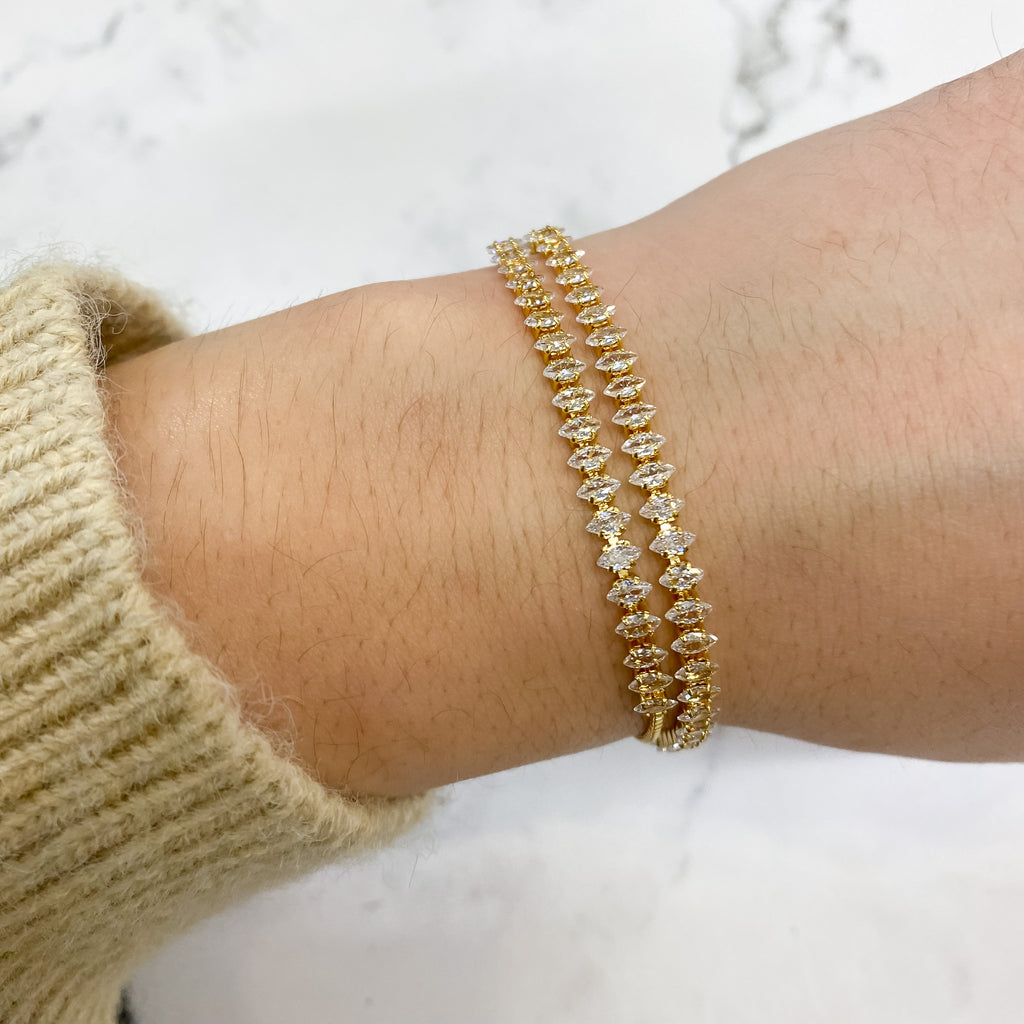 Gold Diamond Shaped CZ Adjustable Tennis Bracelet - Lyla's: Clothing, Decor & More - Plano Boutique