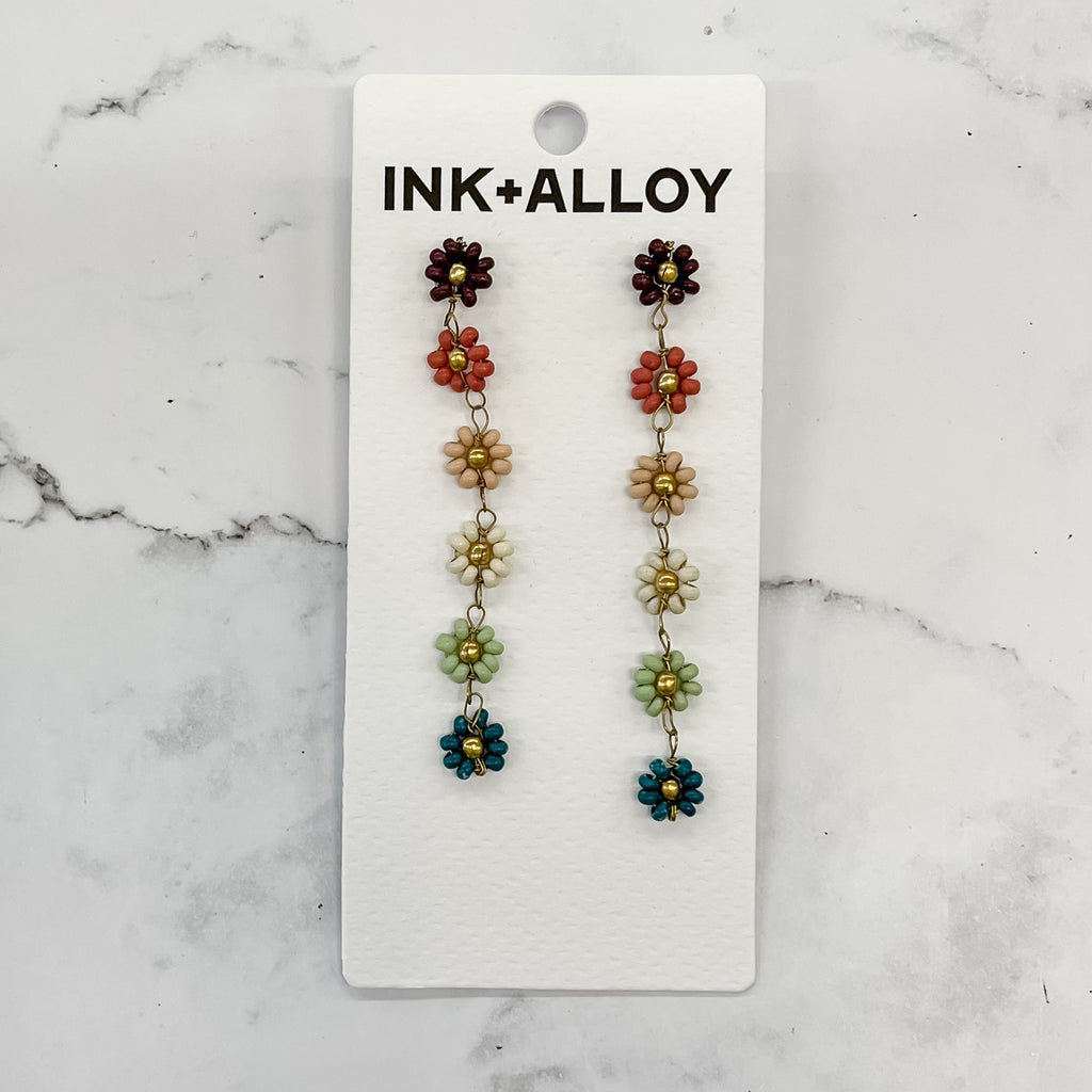 Amanda Multi Color Flower Beaded Dangle Earrings Port by Ink & Alloy - Lyla's: Clothing, Decor & More - Plano Boutique