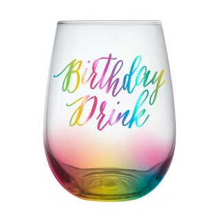 Rainbow Birthday Drink - Stemless Wine Glass - Lyla's: Clothing, Decor & More - Plano Boutique