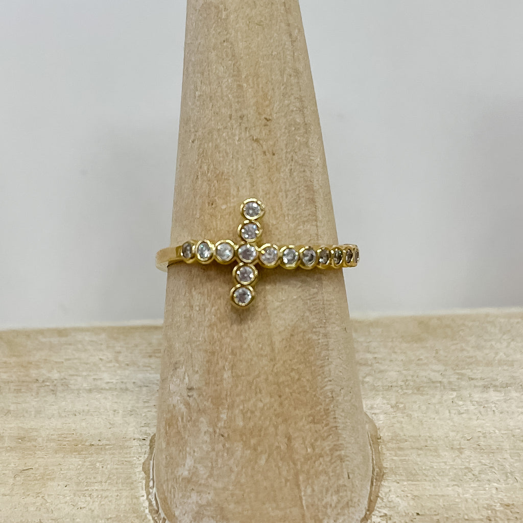 Adjustable CZ Cross Ring Gold - Lyla's: Clothing, Decor & More - Plano Boutique