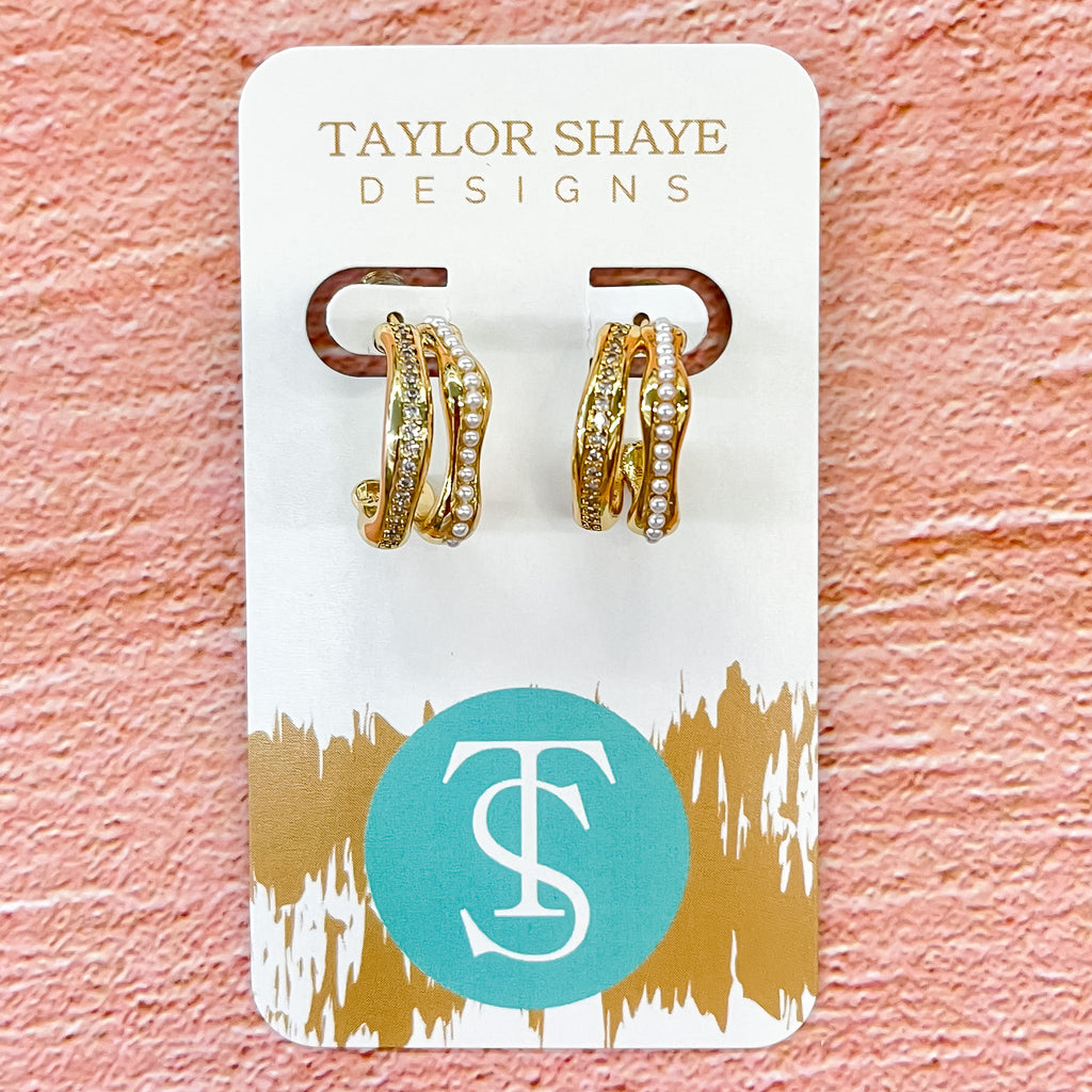 Lela Pearl and Sparkle Hoop Earrings by Taylor Shaye - Lyla's: Clothing, Decor & More - Plano Boutique
