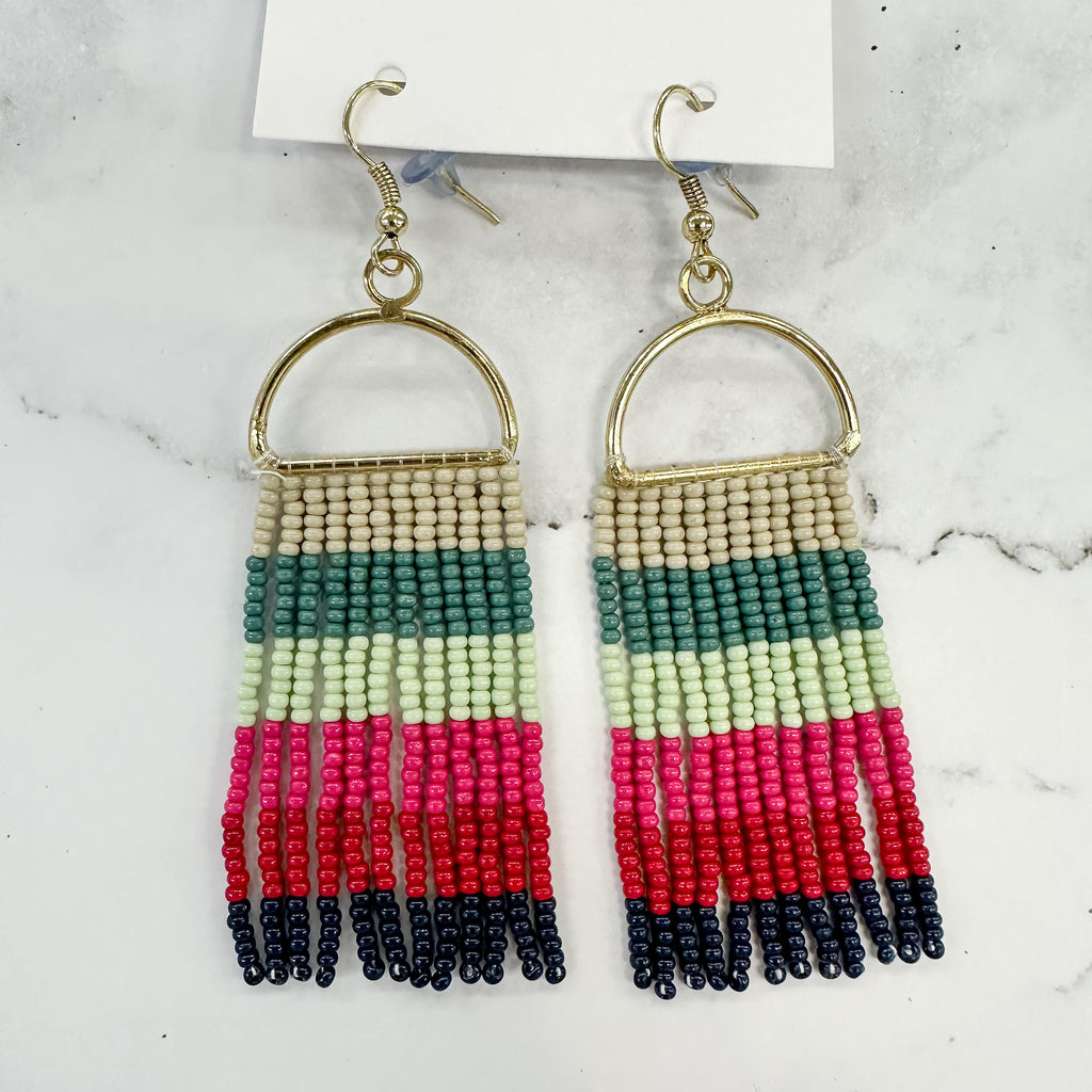 Ivory, Mint, Pink Horizontal Stripe on Arch Earrings by Ink & Alloy - Lyla's: Clothing, Decor & More - Plano Boutique