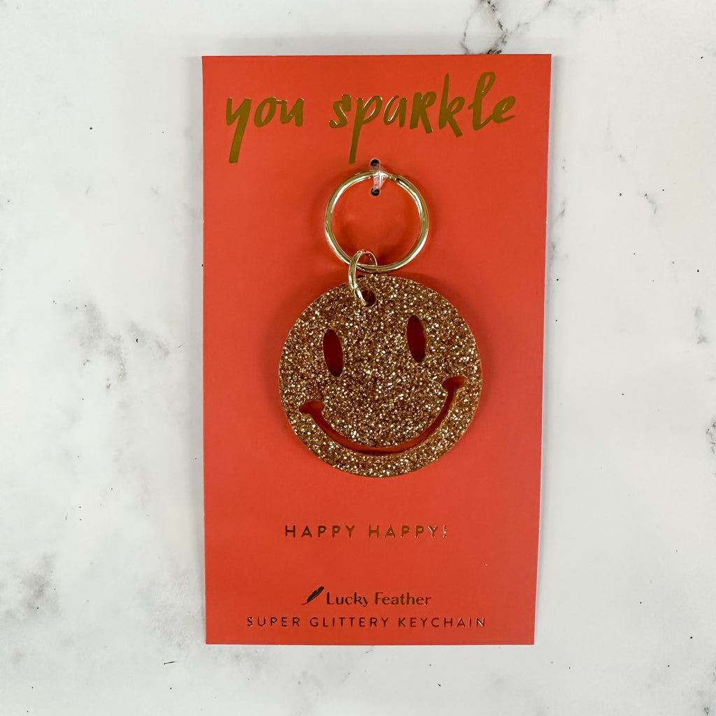 Smiley Face Glitter Keychain - Lyla's: Clothing, Decor & More - Plano Boutique