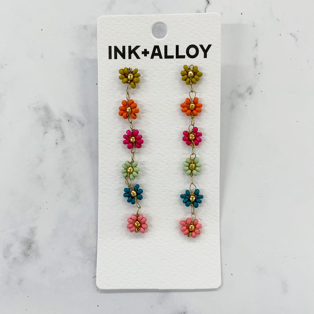 Amanda Multi Color Flower Beaded Dangle Earrings Rainbow by Ink & Alloy - Lyla's: Clothing, Decor & More - Plano Boutique