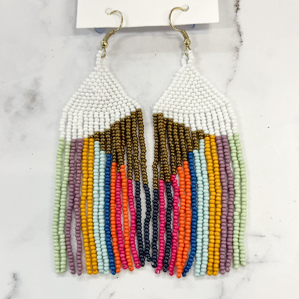 Gold White with Bright Stripes Fringe Earring by Ink & Alloy - Lyla's: Clothing, Decor & More - Plano Boutique