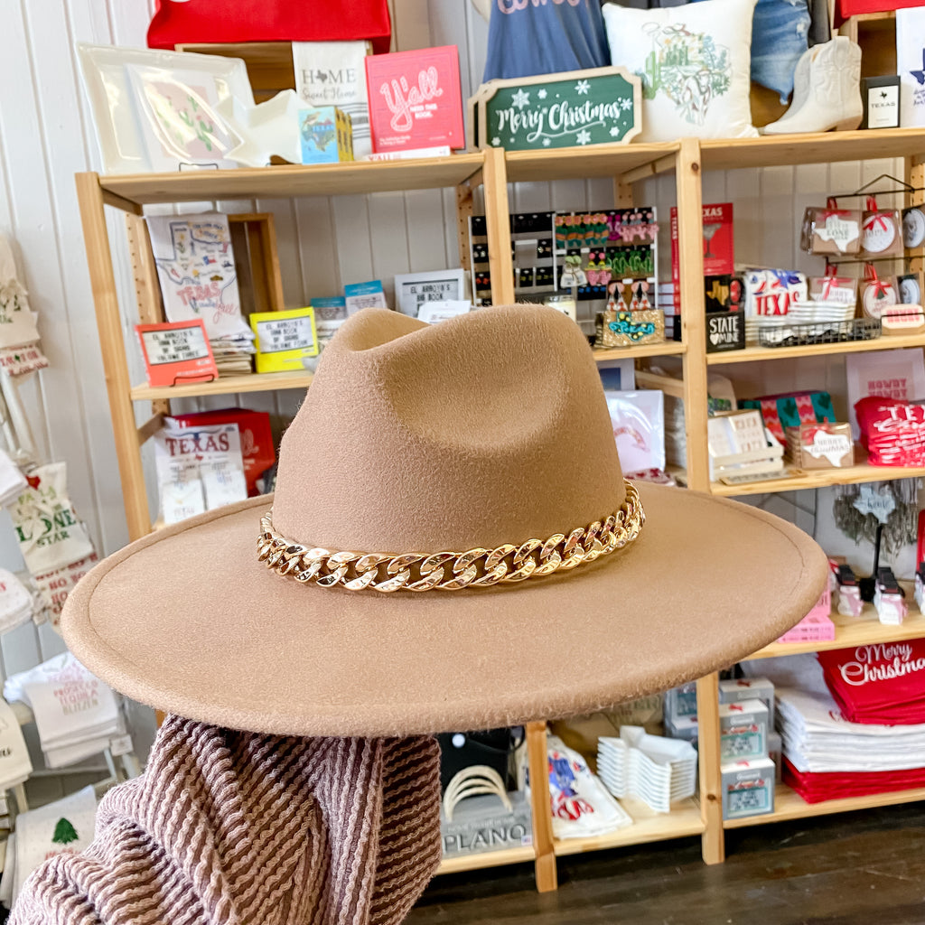 Brown with Gold Chain Rancher Hat - Lyla's: Clothing, Decor & More - Plano Boutique