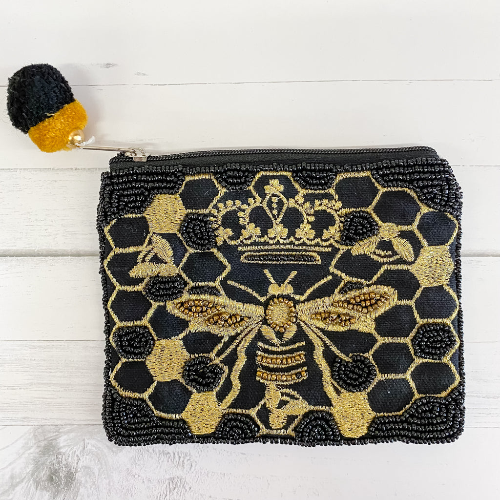Bee Black Beaded Pouch - Lyla's: Clothing, Decor & More - Plano Boutique