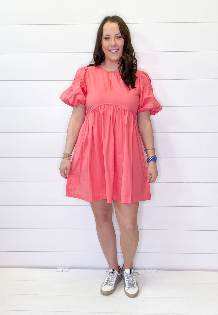 Sugar Coral Poplin Flared Dress - Lyla's: Clothing, Decor & More - Plano Boutique