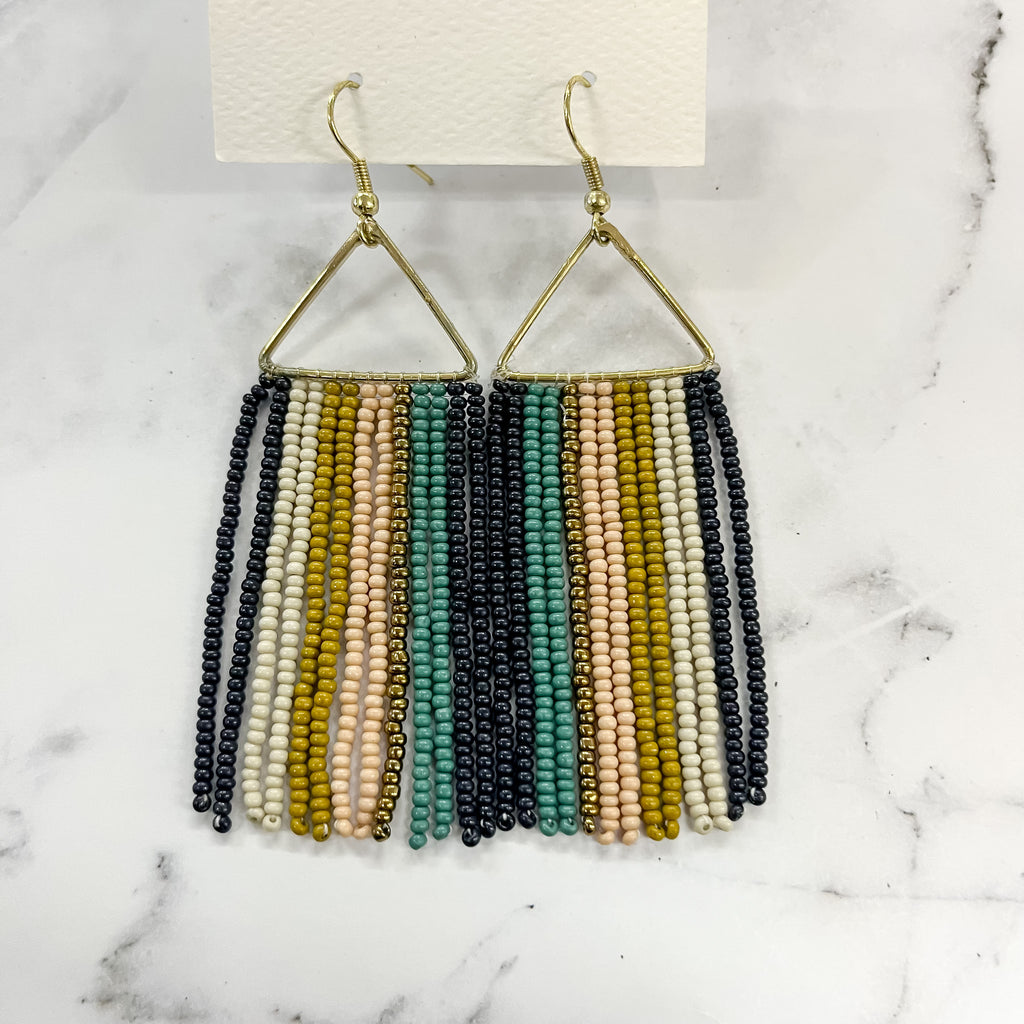 Teal Navy Stripe on Triangle Earring by Ink & Alloy - Lyla's: Clothing, Decor & More - Plano Boutique