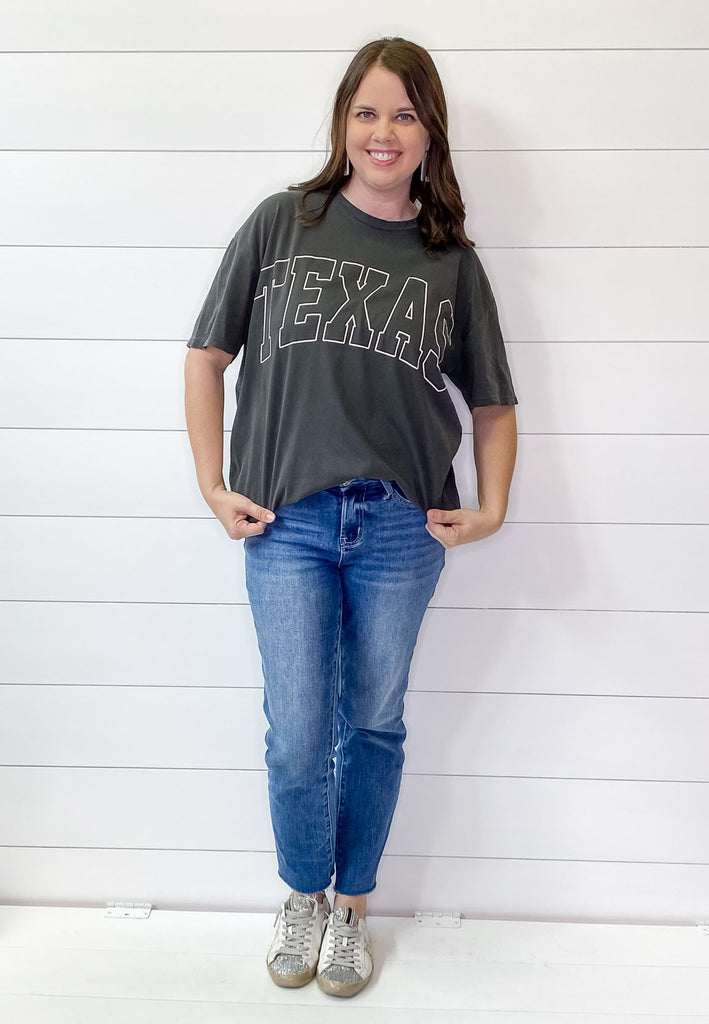 TEXAS Oversized Graphic Charcoal Top - Lyla's: Clothing, Decor & More - Plano Boutique