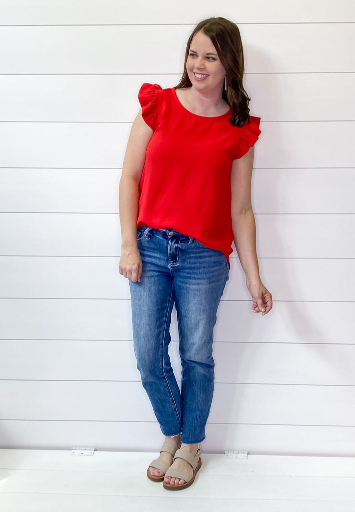 A Lil Ruffle Red Top - Lyla's: Clothing, Decor & More - Plano Boutique