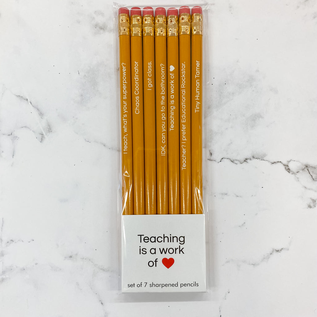 Pencil Set - Teaching Is a Work of Heart - Lyla's: Clothing, Decor & More - Plano Boutique