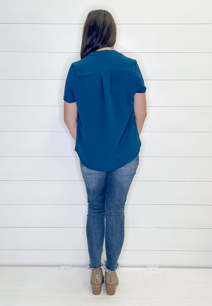 Placket Dark Teal Top - Lyla's: Clothing, Decor & More - Plano Boutique