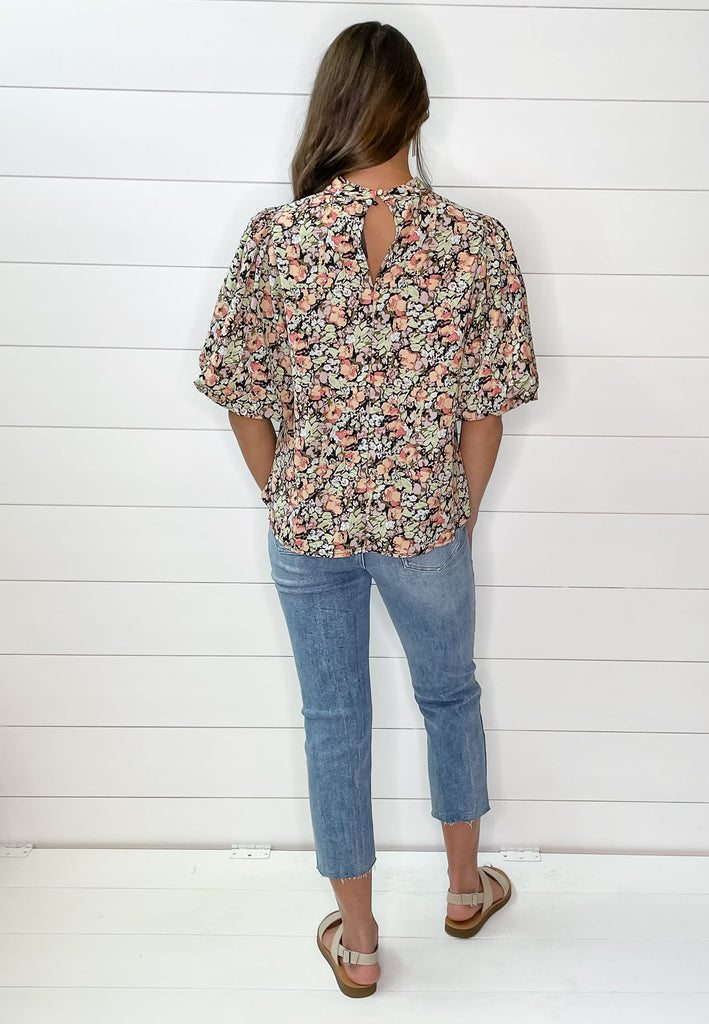Delicate Floral Print Puff Sleeve Top - Lyla's: Clothing, Decor & More - Plano Boutique