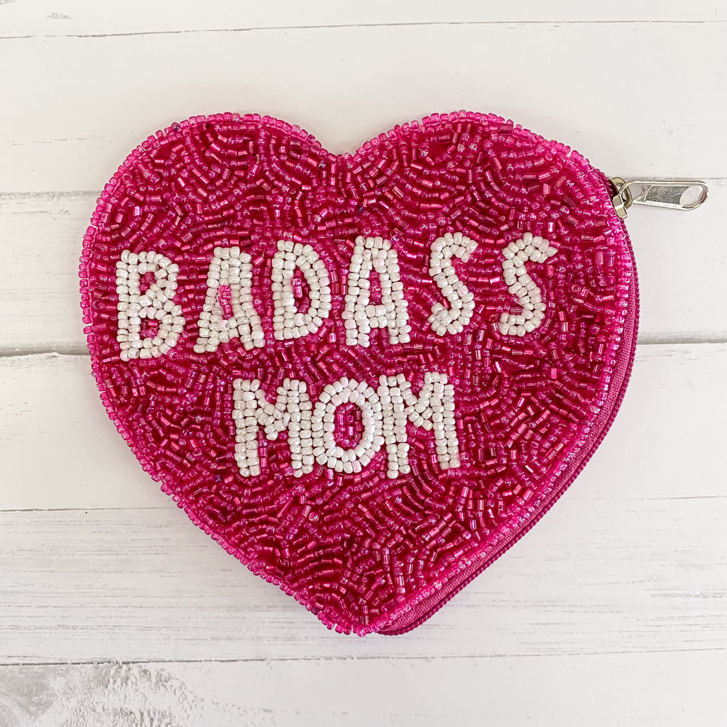 Badass Mom Heart Shaped Pouch - Lyla's: Clothing, Decor & More - Plano Boutique
